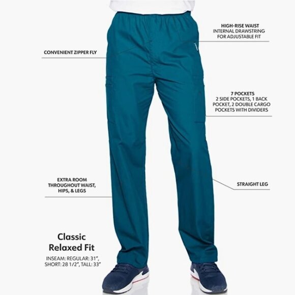 Landau Essentials Relaxed Fit 7-Pocket Elastic Cargo Scrub Pants for Men 4XL - Picture 2 of 3